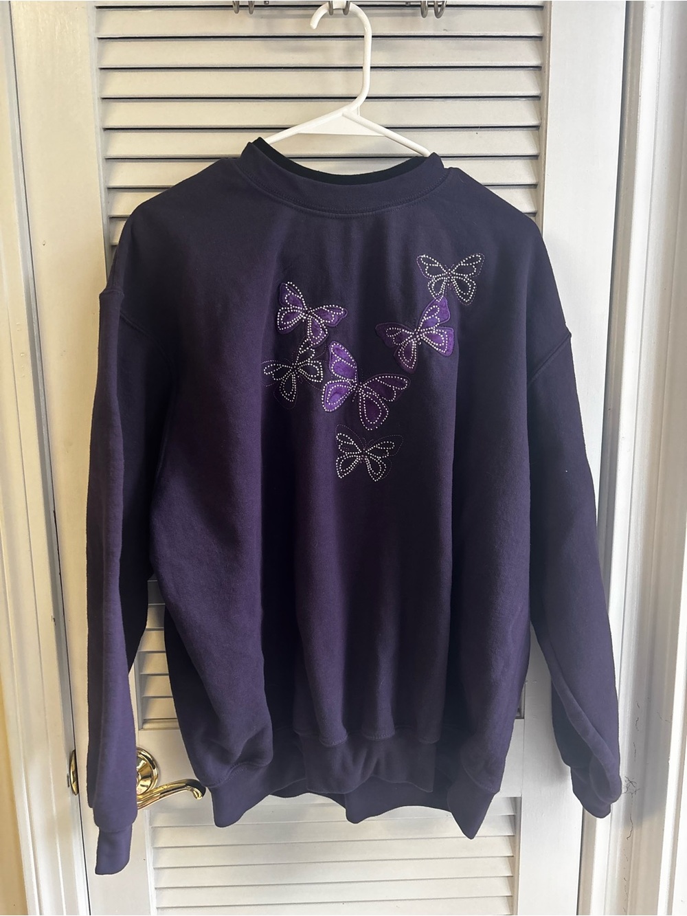 Granny Vintage Purple Butterfly Embellished Crewneck Sweatshirt
